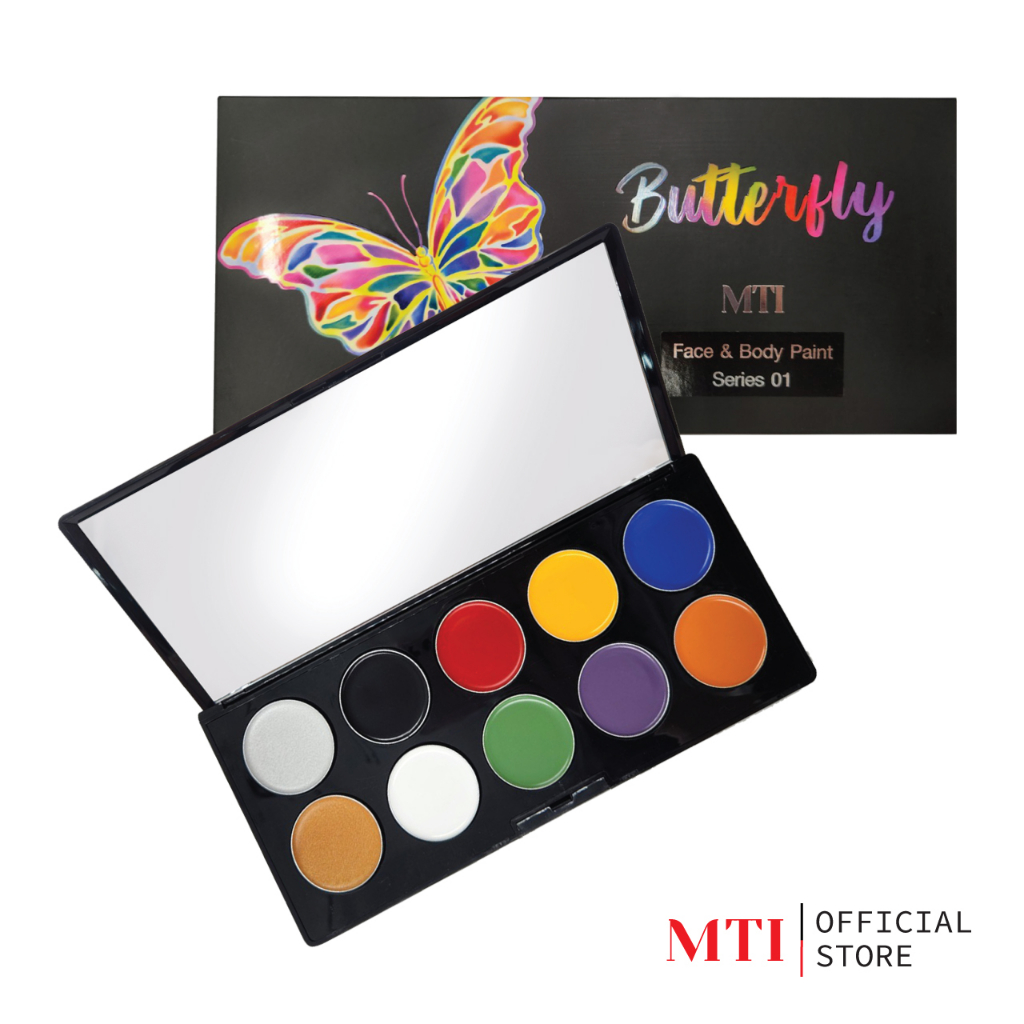 MTI Butterfly สีเพ้นท์หน้า เพ้นท์ตัว เม็ดสีชัดติดทน ไร้สารพิษ ปลอดภัยต่อผิว (รหัส XBCU-01)
