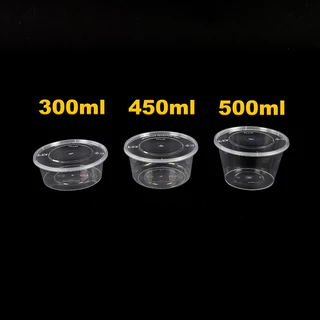 (แพ็ค50ชุด)ถ้วยกลมใส่อาหาร PP/เข้าไมโครเวฟได้/ 300-1000ml /กล่องอาหารพลาสติก ฝาปิดแน่น/ สีใส/ดำ