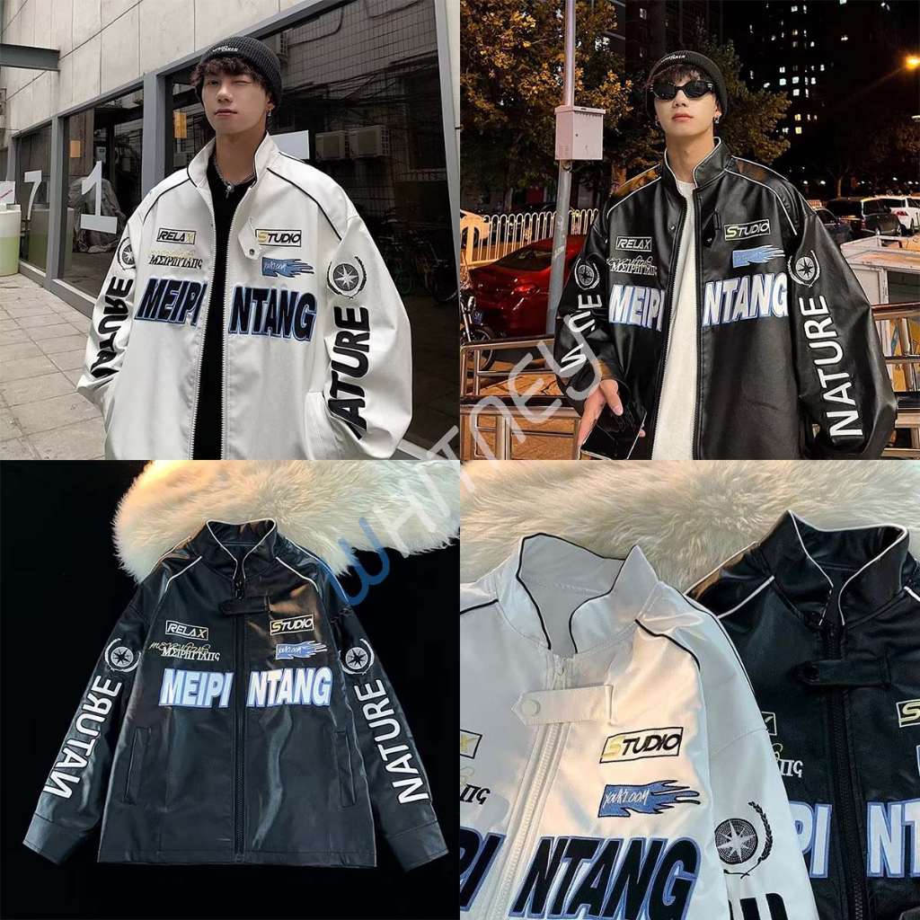 เสื้อแจ็คเก็ตหนัง ทรง Oversize เสื้อหนัง PU สไตล์เกาหลี สายสตรีท (W017)