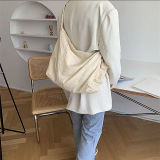 [ใช้2โค้ดส่งฟรี+ลดเพิ่ม]กระเป๋าผ้าใบใหญ่สุด งานเกาหลี Baggy Bag ทรงUnisex 4 สี F143
