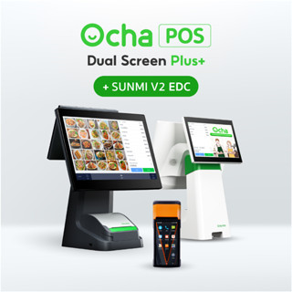 [แถมฟรีระบบจัดการร้านอาหาร 3 เดือน] Sunmi V2 เครื่องรับออเดอร์ + [รุ่นใหม่!] New Ocha POS Dual Screen Plus