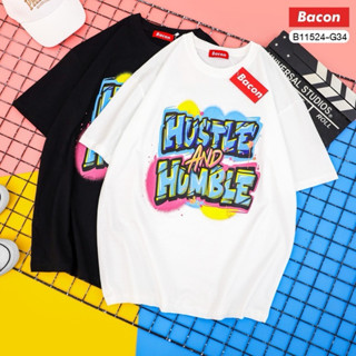 🌟STF_SHOP🌟เสื้อยืดโอเวอร์ไซ สกรีนลายHUSTLE AND HUMBLE  งานดำ-ขาว รอบอก46 ยาว 28 ผ้าCotton