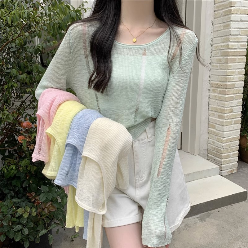 Dahong 71057 เสื้อคลุมบางยืด เสื้อคลุมกันแดดแขนยาว ซีทรูเบาบางใส่สบาย สไตล์เกาหลี 5 สี
