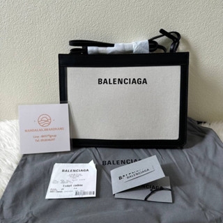 New Balenciaga Navy Pochette Natural Black