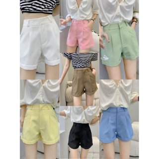 กางเกงขาสั้น BASIC SHORTSทรงบอย พับขางานตะขอ เอวสูง ใส่แล้วดูเพรียวพรางสะโพกต้นขา