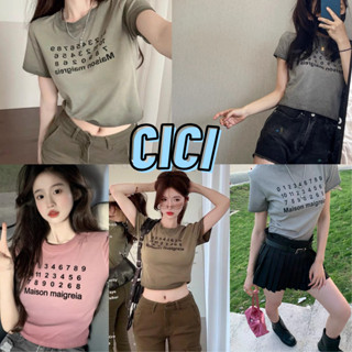 Cici(NO.T6603)เสื้อ (Crop top) แขนสั้น คอกลมสกีนลาย ทรงสลิมฟิต ผ้านุ่มนิ่มสุดๆ