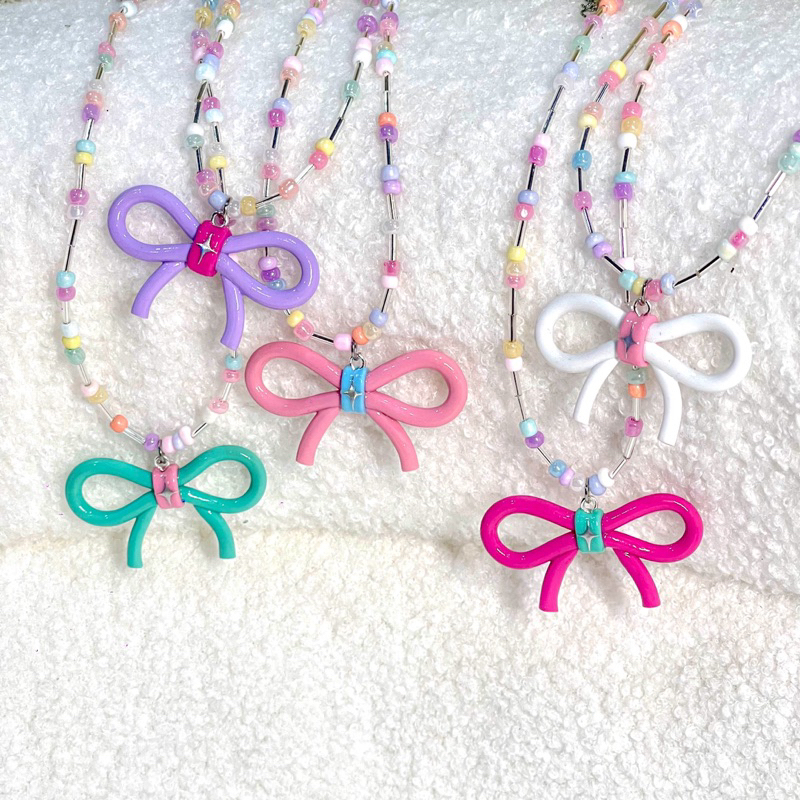 สร้อยลูกปัดจี้ดินปั้น | wink ribbon 32-39cm( made to order 3-5 days)