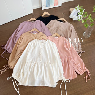 molly top🛋️💘(สินค้าพร้อมส่ง)เสื้อผ้านุ่มใส่สบายดีเทลแขนโบว์น่ารักมากก🎀