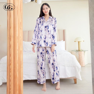 G&amp;G Nightwear รุ่น EN5P15 ชุดนอนเสื้อแขนยาวคอปก + กางเกงขายาว ผ้าไหมอิตาลี สีม่วง (PU)