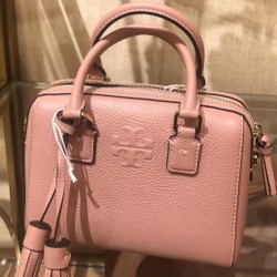 กระเป๋า Tory Burch Thea Mini Pink Moon Pebbled Leather Web Satchel Crossbody Bag