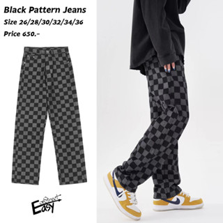 BLACK PATTERN JEANS กางเกงยีนส์ทรงกระบอก ลายตาราง กางเกงยีนส์สตรีทผู้ชายเท่ๆ เหมาะสำหรับคนเท่ๆ แฟชั่นเกาหลี