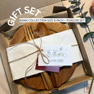 ชุดของขวัญ : GIFT SET BOX จานไม้สัก ช้อนส้อมไม้ อุปกรณ์แคมป์ปิ้ง GIFT IDEA 🎁💓