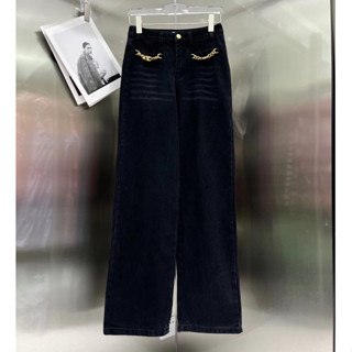 CELINE BLACK DENIM JEANS กางเกงยีนส์ ยีนส์ดำ แต่งอะไหล่สีทอง ซีลีน เซลีน