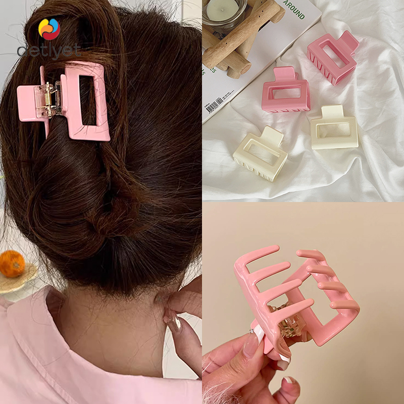 CODพร้อมส่ง-กิ๊บติดผมเนื้อแมทเรซิ่นสีพื้นสแควร์เรียบง่ายสําหรับผู้หญิงจับคลิป-detlyet