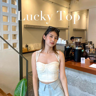 Renna | Lucky Top🪞🪄(เพิ่มสีใหม่🤍) เสื้อครอปสายเดี่ยวซีทรู ดีเทลผูกโบว์ จับจีบอก✨🌼 (พร้อมส่งบางสี🖤)