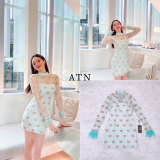 Code : M9 Atn Dress ชุดเดรสสั้นคอตั้งแขนยาวพิมพ์ลายหัวใจ สำหรับผู้หญิง ไซส์ S-L