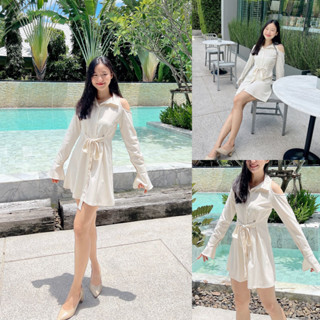 SLYQ MADE GABRIELLE TIE WAIST SHIRT DRESS เชิ้ตเดรสแขนยาวเว้าไหล่เดียวผูกเอว งานตัดของที่ร้าน