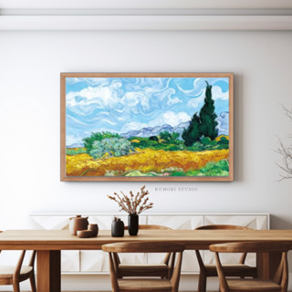 พร้อมส่ง 💥 กรอบรูปแต่งห้อง A Wheatfield with Cypresses - Vincent Van Gogh กรอบลอย