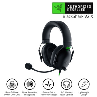 Razer BlackShark V2 X HyperClear Cardioid Mic Noise Cancellation 7.1 Surround Sound Gaming Headphones - Black (หูฟังเกมมิ่ง)