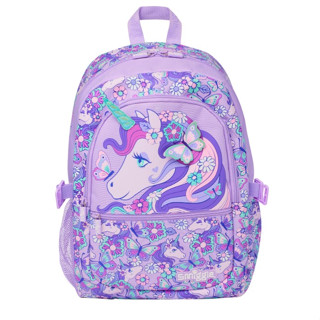 Smiggle Hi There Classic Attach Backpack กระเป๋าเป้ สมิกเกอร์ ลาย ม่วง-ยูนิคอนหัว ขนาด 16 นิ้ว พร้อมส่งในไทย