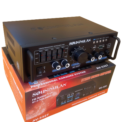 Soundmilan AV-3327 แอมป์ขยายขนาดเล็ก ใช้ไฟ DC 12 V (ไฟรถ)​ ไฟ AC 220V (ไฟบ้าน)​ได้