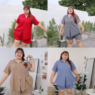 Plus Size ชุดเซทเสื้อแขนสั้น กางเกงขาสั้น ผ้าท๊อฟฟี่