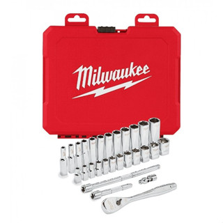 NKKT Milwaukee 48-22-9510 1/2" หรือ 48-22-9504 1/4" Metric Ratchet and Socket 28 pcs Set ชุดประแจบล็อก