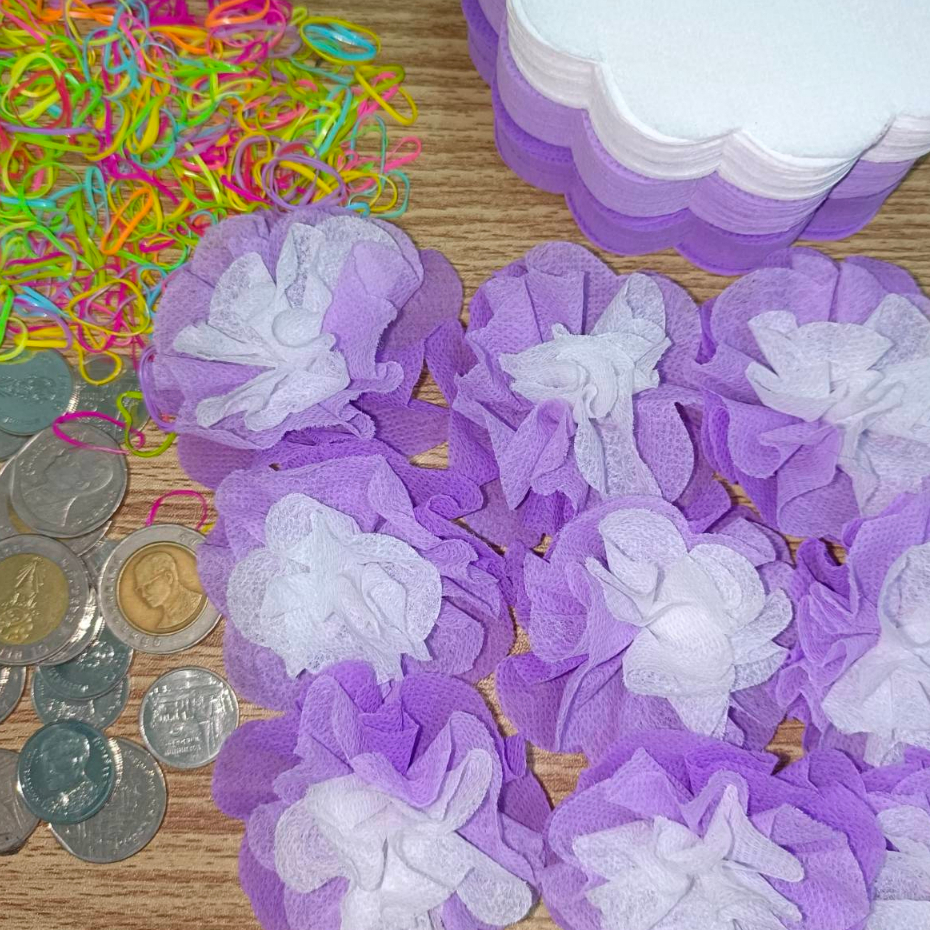 ห่อได้100เหรียญกระดาษสาห่อเหรียญโปรยทานพร้อมหนังยาง เซ็ต3ชั้น ไล่สีพาสเทล [ขอบดอกไม้ สีม่วง]