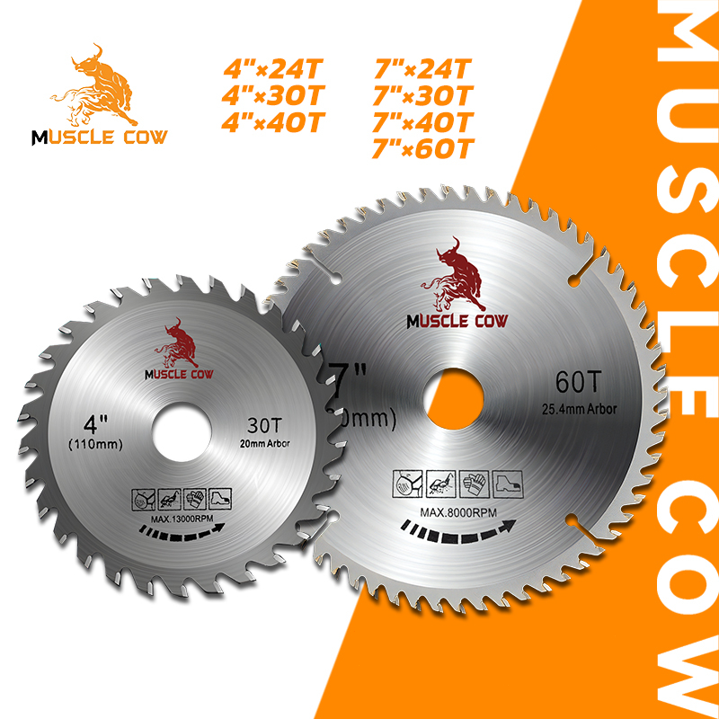 MUSCLE COW ใบเลื่อยวงเดือน ใบตัดวงเดือน 4นิ้ว 7นิ้ว ใบเลื่อย ใบตัดไม้ เลื่อยตัดไม้ ฟันคาร์ไบด์คมกริบ 24, 30, 40, 60ฟัน