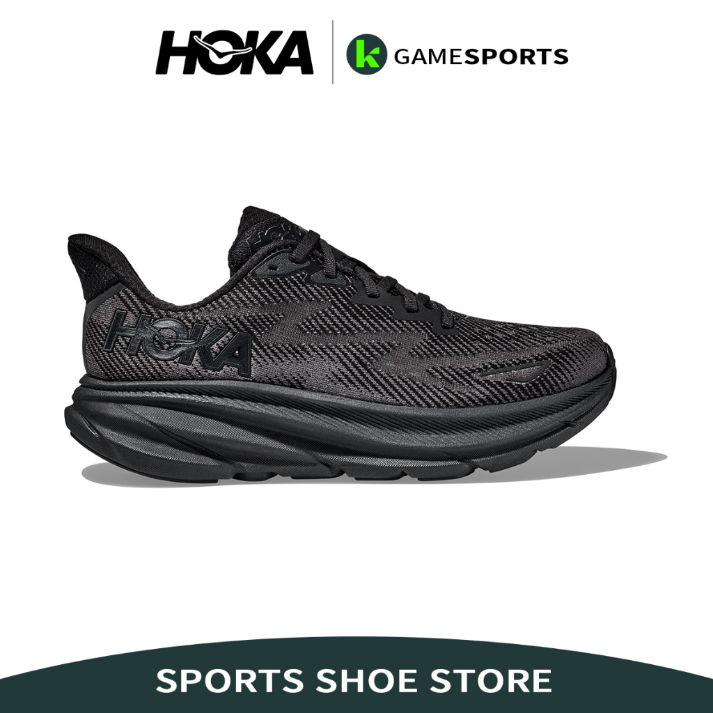 รองเท้าวิ่ง Hoka Clifton 9 สีดำทั้งหมด กันกระแทก/น้ำหนักเบา/ระบายอากาศได้ วิ่งระยะไกล รองเท้าวิ่งชาย รองเท้าวิ่งหญิง