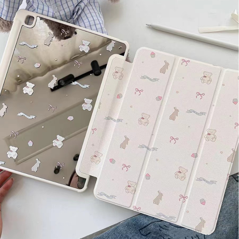 ⚡พร้อมส่ง⚡เคสไอแพด Air5 Gen11 Bear Rabbit กระจกเงา ช่องใส่ปากกา Acrylic case ipad MINI7 Air6/7 11 13