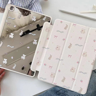 ⚡พร้อมส่ง⚡เคสไอแพด Air4 Air5 Gen9 10.2 10.9 Bear Rabbit กระจกเงา ช่องใส่ปากกา Acrylic case ipad Pro11 Gen8/7 air3 Gen6/5