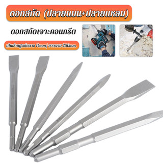 ดอกสกัดปากแบน ดอกสกัดปากแหลม​ ดอกแย็กปูน ดอกสกัดคอนกรีต  วัสดุเหล็ก 14*250mm Electric chisel head