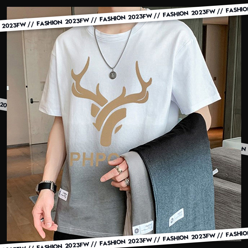 SUNDAY2020 เสื้อแฟชั่นผชสีทูโทนไล่สีสีพื้นเรียบๆ ดแฟชั่นคอกลมแขนสั้นสกรีนลายเขากวางดูดีมากๆ เสื้อผ้าคุณผู้ชายผ้านิ่ม