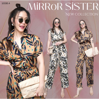 🔖ป้าย Mirrorsister​ 10330.4 จัมพ์สูทคอปก แขนสั้นพับทรงแขนล้ำ เนื้อผ้าซาตินซิลล์เนื้อนุ่มลื่นใส่สบายลายใบไม้