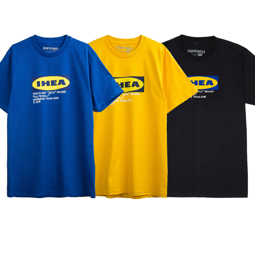 QUITEWELL เสื้อยืดแขนสั้น IHEA V.2 เสื้อผู้ชาย Oversize สกรีนลาย สีน้ำเงิน เหลือง ดำ ขาว วินเทจ