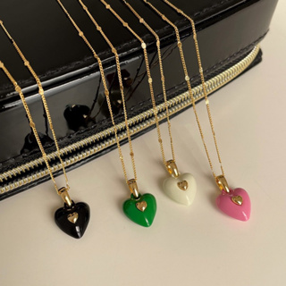 ꒰พร้อมส่ง꒱ ♡Peony heart Necklace | สร้อยคอโซ่จี้หัวใจ มี 5 สี | สร้อยคอสไตล์เกาหลี จี้หัวใจสีน้ำมัน ✩☼