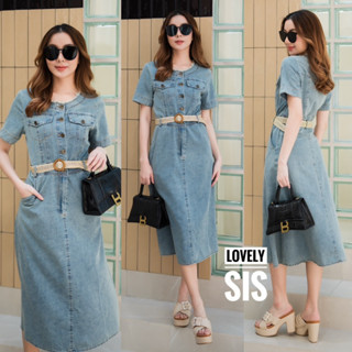 🌈🌿🌺🌼🌸💙🇰🇷Jeans Lui Collar Maxi Dress Belt