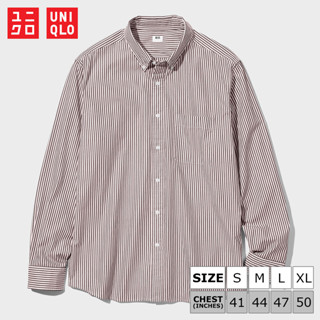 เสื้อเชิ้ตแขนยาว Uniqlo Extra Fine Cotton Broadcloth - Striped 37 Brown