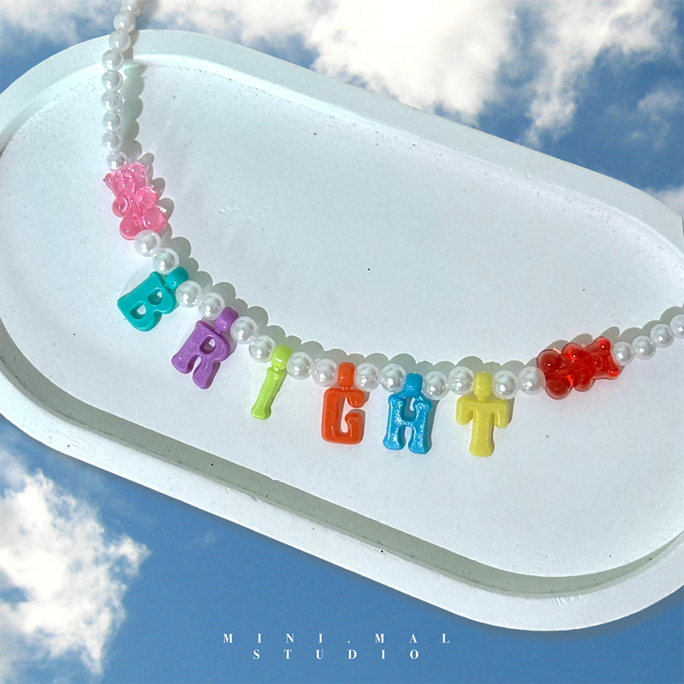 MNS สร้อยคอ จี้ตัวอักษร ชื่อส่วนบุคคล รุ่นเจลลี่แบร์คัลเลอร์