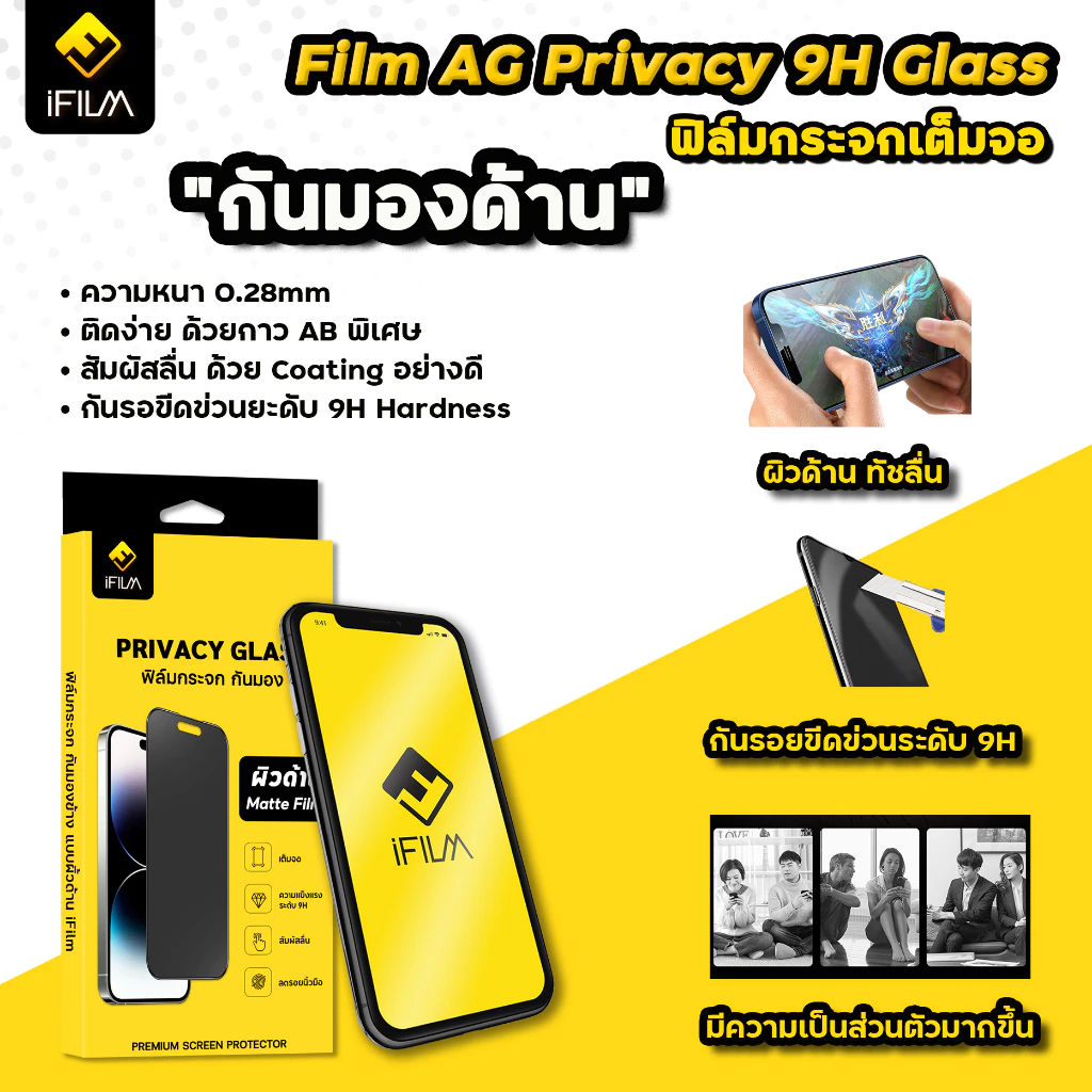 🔥 iFilm ฟิล์มกันมอง ด้าน Matte For iPhone 17ProMax 17 Air 17Pro 16 Pro Max 16Plus 15 14 13 12 11 privacy ฟิล์มกันเผือก thumbnail 4