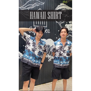 เสื้อเชิ้ตฮาวาย ผ้าไหมอิตาลี(ลายมะพร้าวดำ)ผ้านิ่ม ใส่สบาย พร้อมส่ง✨