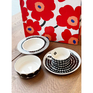 Marimekko premium tableware black and white series rice bowl plate 4-piece set