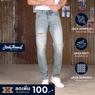 JACK RUSSEL กางเกงยีนส์ รุ่น J-BOB ACID WASHED DENIM SANFORIZED SLIM-FIT TYPE กางเกงยีนส์แจ็ครัสเซล