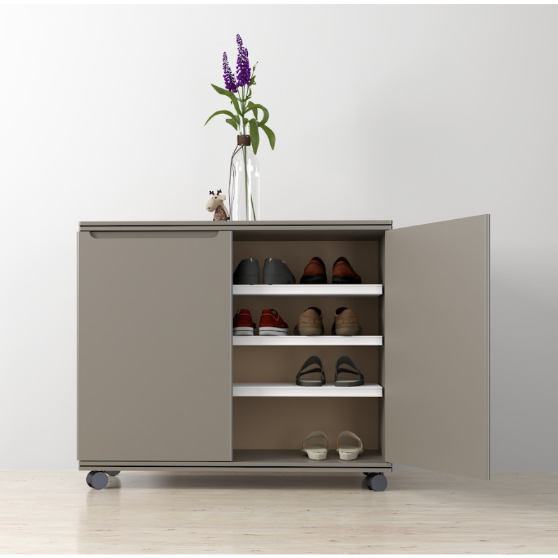 ตู้รองเท้าสำเร็จ4ช่อง เคริฟ์-เอิร์ลเกรย์ พร้อมล้อ ขนาด 90x34x70.2