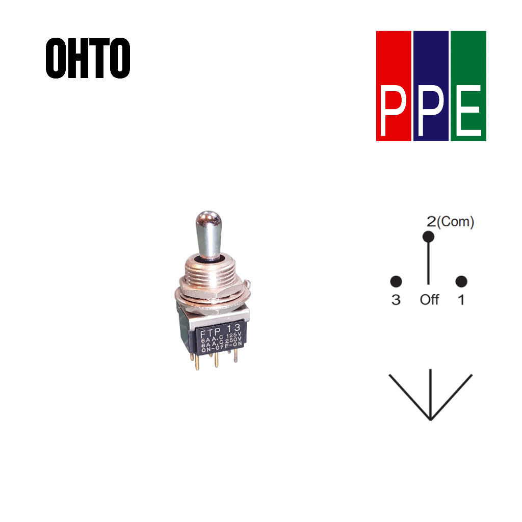 FPT13 [OHTO] สวิตซ์โยก 3 จังหวะ ค้าง ก้านสั้น Toggle switch Stubby ON-OFF-ON (Alternate + Alternate)