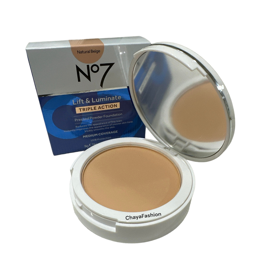 *SALE* NO7 นัมเบอร์เซเว่น ลิฟท์ แอนด์ ลูมิเนท ทริปเปิ้ล แอคชั่น เพรส พาวเดอร์ ฟาวเดชั่น #เนเชอรัล เบจ 9กรัม Exp 08/26 *ร