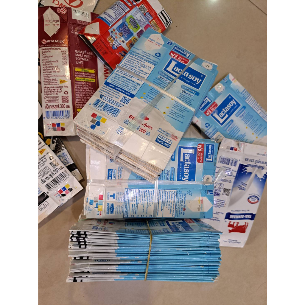 กล่องนมUHT กล่องนมเปล่า กล่องน้ำผลไม้ สำหรับงานประดิษฐ์ ตัดหัวท้าย ล้างสะอาด ไม่กางกล่อง