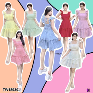 TwinsShopVip💗พร้อมส่ง TW18930 มินิเดรส แขนกุด แต่งระบายเล็กตรงแขน ..