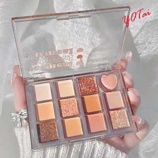 YOTAI อายแชโดว์ พาเลทอายแชโดว์ 12 สี Eyeshadow เนื้อใยไหม เนื้อแมท ประกายชิมเมอร์ กลิตเตอร์ สีสวย กันน้ํา ติดทนนาน